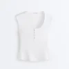 Sleeveless Rib T-Shirt with Cotton and Modal Buttons Sleeveless Rib T-Shirt with Cotton and Modal Buttons