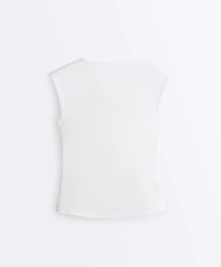 Sleeveless Rib T-Shirt with Cotton and Modal Buttons Sleeveless Rib T-Shirt with Cotton and Modal Buttons