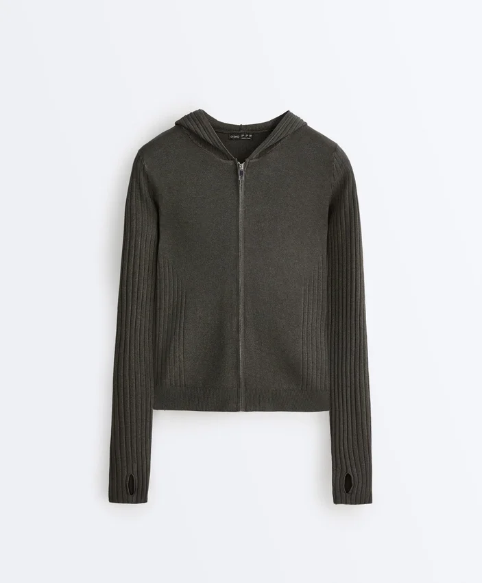 Slim Fit Knit Jacket with Hood Slim Fit Knit Jacket with Hood