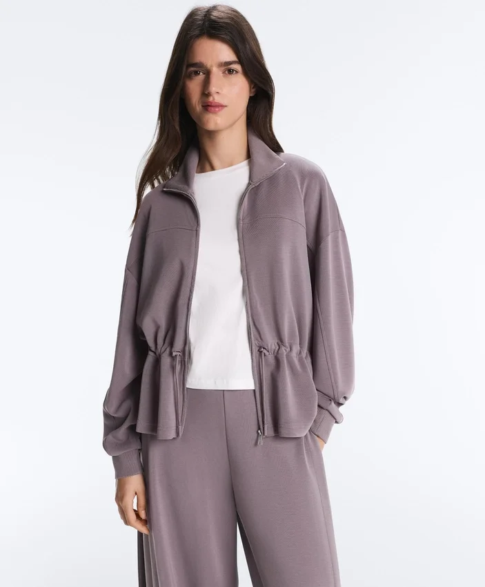 Soft-Touch Modal Jacket with Adjustable Waist and High Collar Soft-Touch Modal Jacket with Adjustable Waist and High Collar