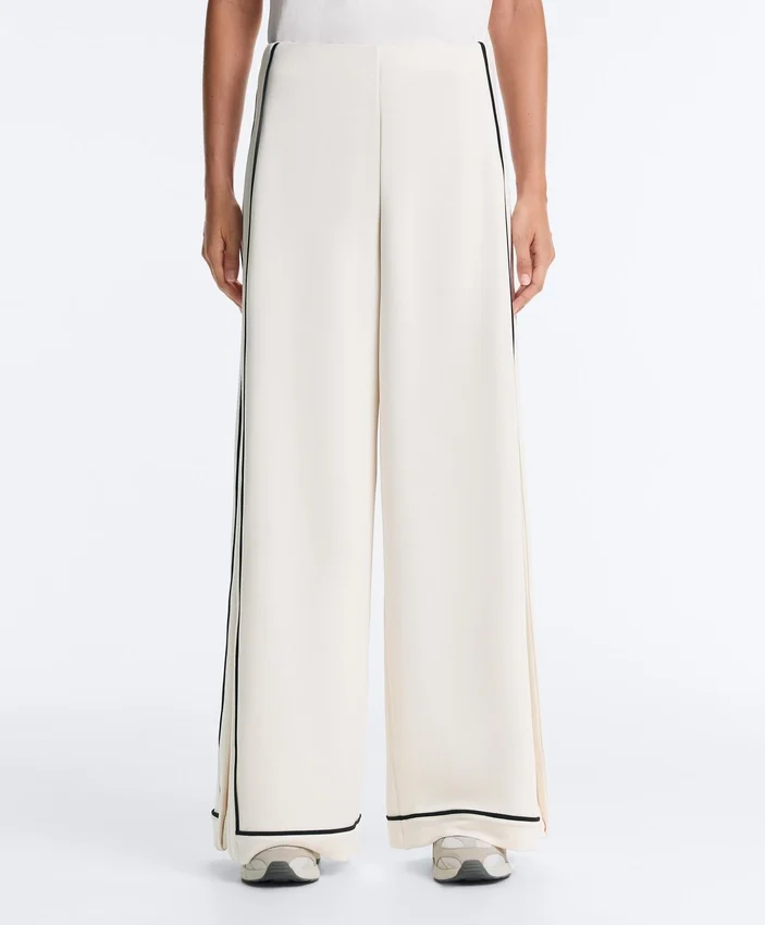 Soft-Touch Modal Wide-Leg Trousers with Contrast Piping Soft-Touch Modal Wide-Leg Trousers with Contrast Piping