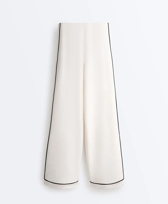 Soft-Touch Modal Wide-Leg Trousers with Contrast Piping Soft-Touch Modal Wide-Leg Trousers with Contrast Piping
