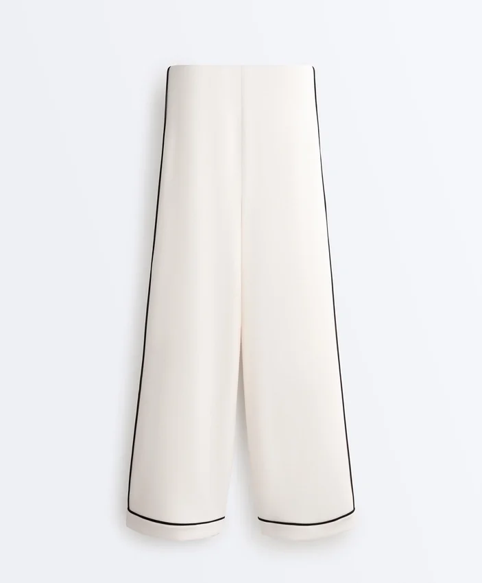 Soft-Touch Modal Wide-Leg Trousers with Contrast Piping Soft-Touch Modal Wide-Leg Trousers with Contrast Piping