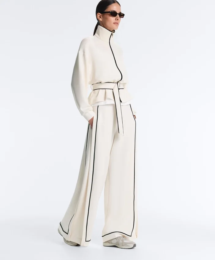 Soft-Touch Modal Wide-Leg Trousers with Contrast Piping Soft-Touch Modal Wide-Leg Trousers with Contrast Piping