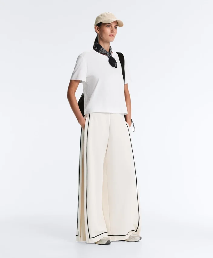 Soft-Touch Modal Wide-Leg Trousers with Contrast Piping Soft-Touch Modal Wide-Leg Trousers with Contrast Piping