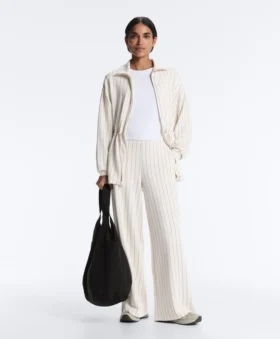 Long Pinstripe Jacket with Adjustable Waist and Soft-Touch Modal