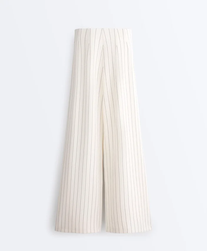 Soft Touch Pinstripe Wide Leg High Rise Trousers Soft Touch Pinstripe Wide Leg High Rise Trousers