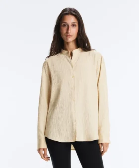 Stand-Up Collar Modal Blend Striped Shirt
