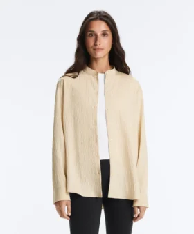 Stand-Up Collar Modal Blend Striped Shirt