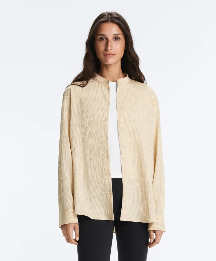 Stand-Up Collar Modal Blend Striped Shirt Stand-Up Collar Modal Blend Striped Shirt