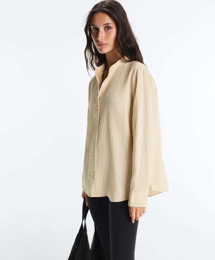 Stand-Up Collar Modal Blend Striped Shirt Stand-Up Collar Modal Blend Striped Shirt
