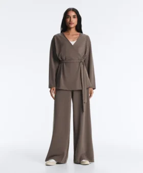 Straight-Leg Trousers with Asymmetric Stripe and Modal