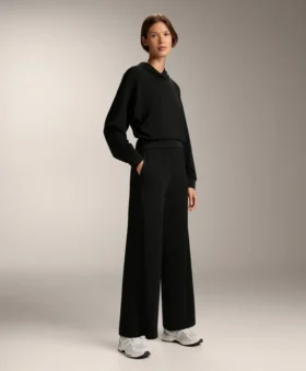 Straight-Leg Trousers with Buttons and Rib with Soft-Touch Modal