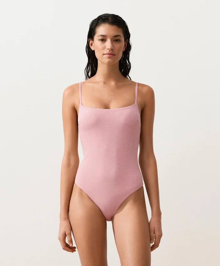 Stripe Round Neck Swimsuit Stripe Round Neck Swimsuit