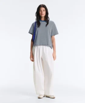 Striped Boxy Short Sleeve Cotton Blend T-Shirt