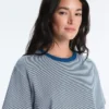 Striped Boxy Short Sleeve Cotton Blend T-Shirt Striped Boxy Short Sleeve Cotton Blend T-Shirt