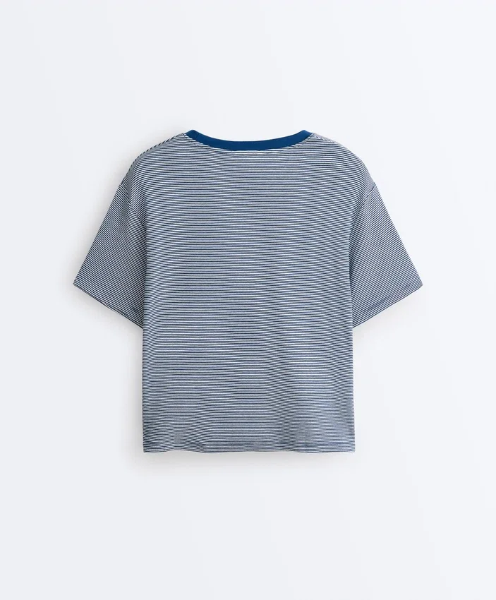 Striped Boxy Short Sleeve Cotton Blend T-Shirt Striped Boxy Short Sleeve Cotton Blend T-Shirt