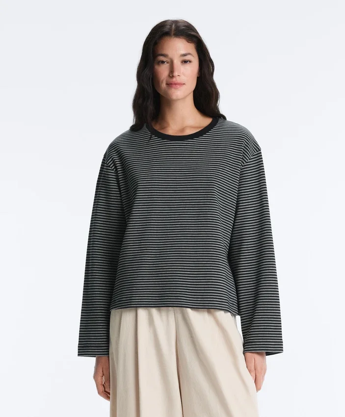 Striped Cotton Blend Long Sleeve Relaxed T-Shirt Striped Cotton Blend Long Sleeve Relaxed T-Shirt