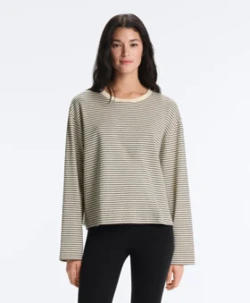 Striped Cotton Blend Long Sleeve Relaxed T-Shirt
