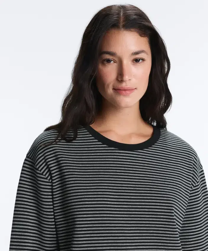 Striped Cotton Blend Long Sleeve Relaxed T-Shirt Striped Cotton Blend Long Sleeve Relaxed T-Shirt