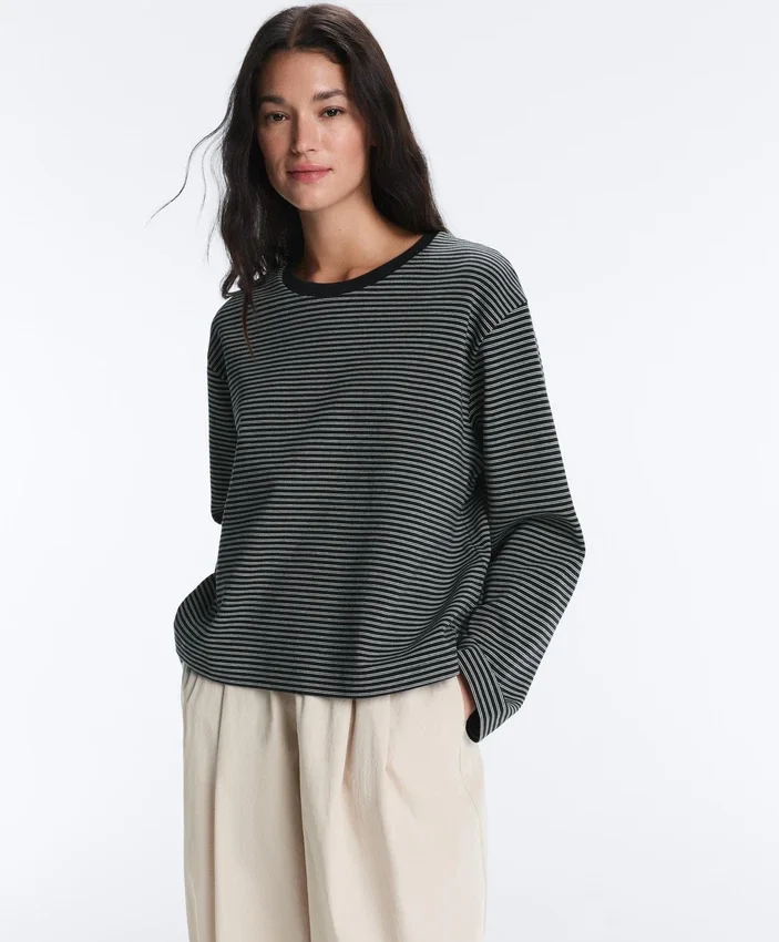 Striped Cotton Blend Long Sleeve Relaxed T-Shirt Striped Cotton Blend Long Sleeve Relaxed T-Shirt
