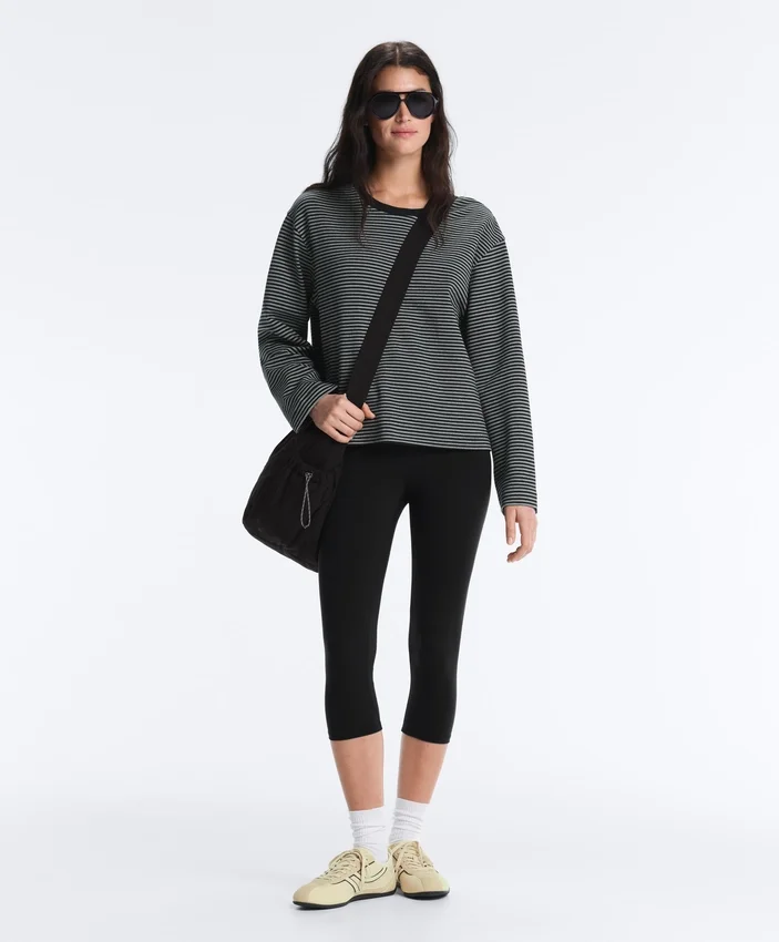 Striped Cotton Blend Long Sleeve Relaxed T-Shirt Striped Cotton Blend Long Sleeve Relaxed T-Shirt