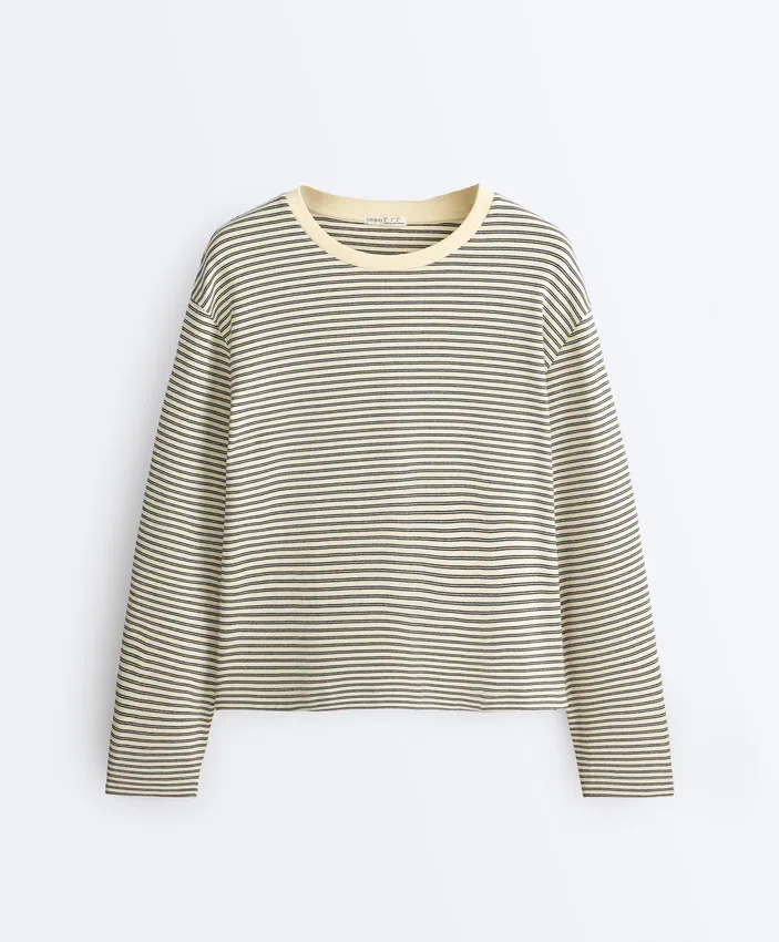 Striped Cotton Blend Long Sleeve Relaxed T-Shirt Striped Cotton Blend Long Sleeve Relaxed T-Shirt