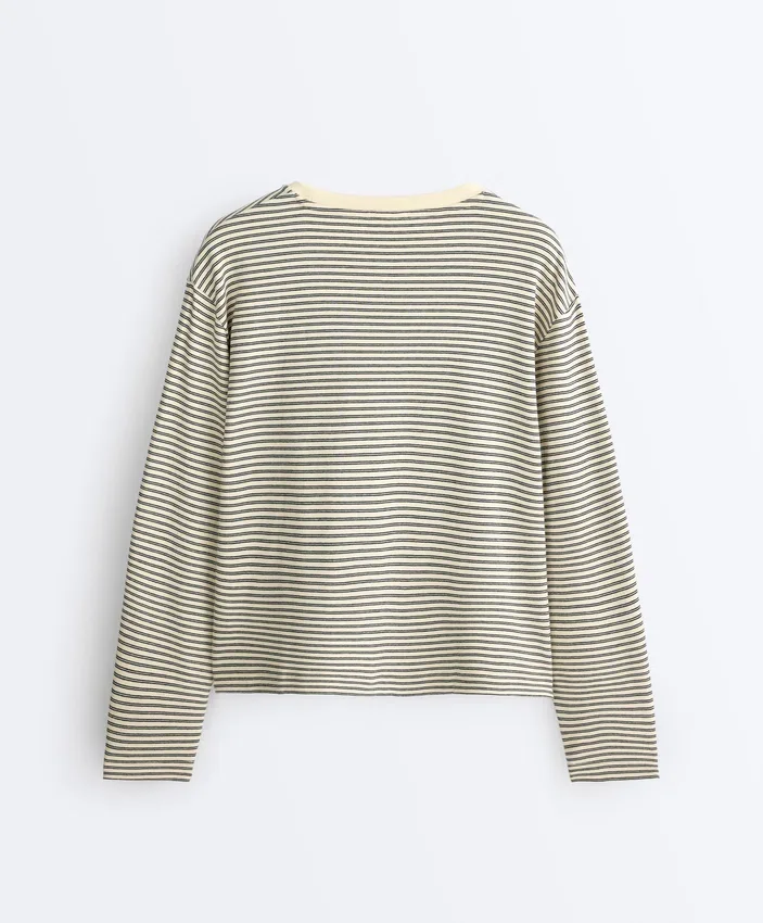 Striped Cotton Blend Long Sleeve Relaxed T-Shirt Striped Cotton Blend Long Sleeve Relaxed T-Shirt