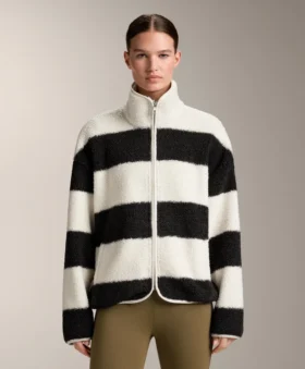 Striped Faux-Shearling Bomber Jacket