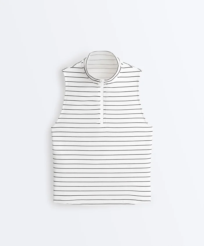 Striped Half-Zip Sleeveless T-Shirt Striped Half-Zip Sleeveless T-Shirt