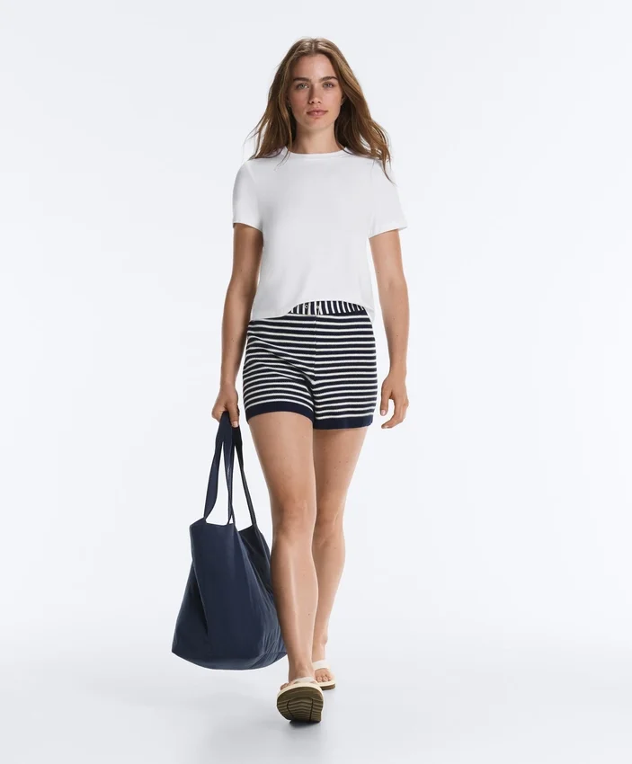 Striped Knit Shorts with 100% Cotton Belt Striped Knit Shorts with 100% Cotton Belt