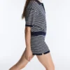 Striped Knit Shorts with 100% Cotton Belt Striped Knit Shorts with 100% Cotton Belt