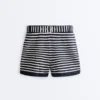 Striped Knit Shorts with 100% Cotton Belt Striped Knit Shorts with 100% Cotton Belt