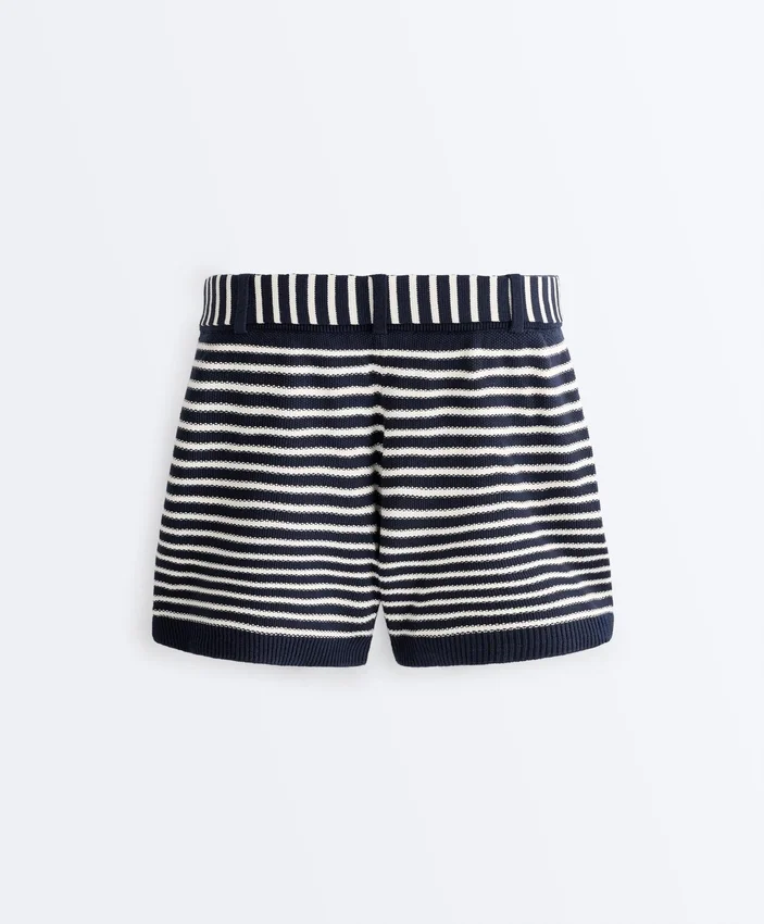 Striped Knit Shorts with 100% Cotton Belt Striped Knit Shorts with 100% Cotton Belt