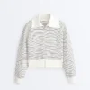 Striped Rib Neck Jacket with Cotton Striped Rib Neck Jacket with Cotton