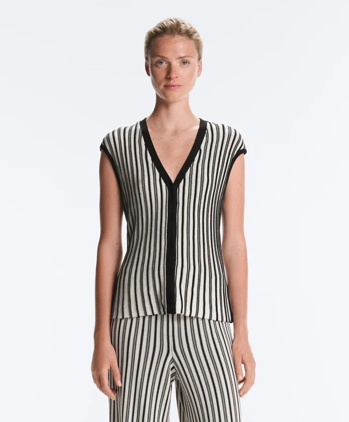Striped Sleeveless V-Neck Knit Jumper Striped Sleeveless V-Neck Knit Jumper