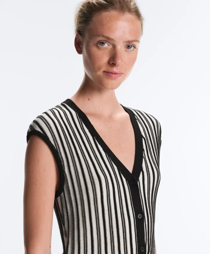 Striped Sleeveless V-Neck Knit Jumper Striped Sleeveless V-Neck Knit Jumper
