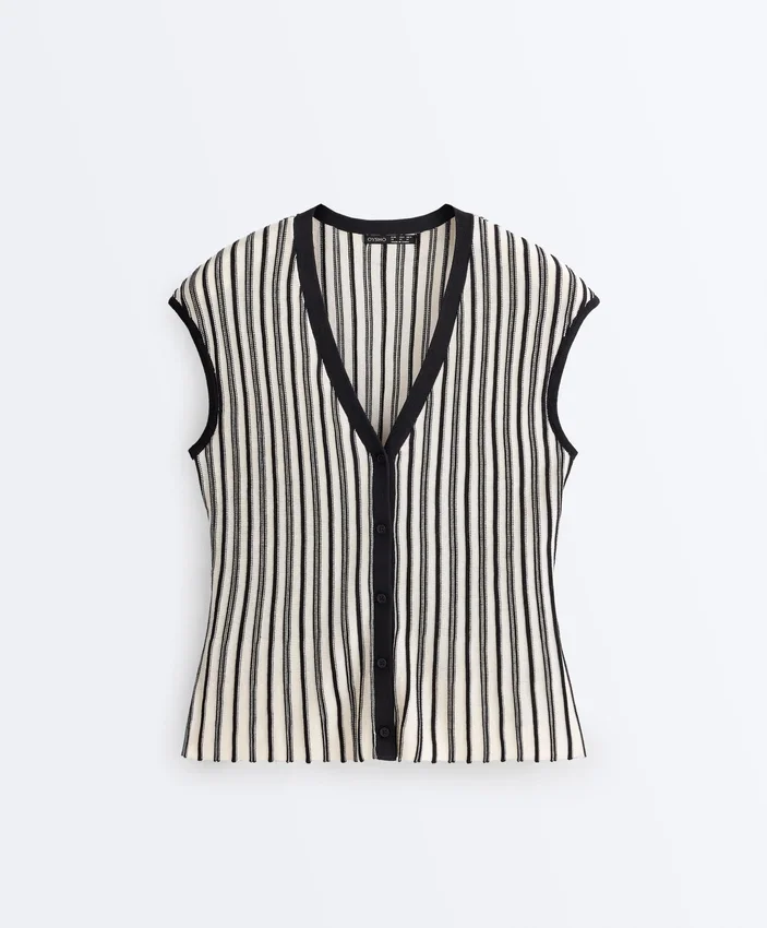 Striped Sleeveless V-Neck Knit Jumper Striped Sleeveless V-Neck Knit Jumper