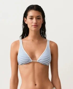 Striped Textured Triangle Halter Bikini Top
