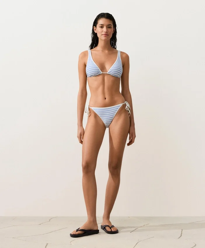 Striped Textured Triangle Halter Bikini Top Striped Textured Triangle Halter Bikini Top