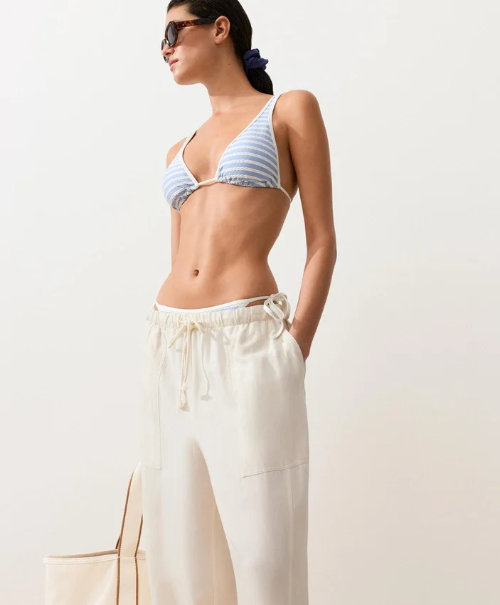 Striped Textured Triangle Halter Bikini Top Striped Textured Triangle Halter Bikini Top