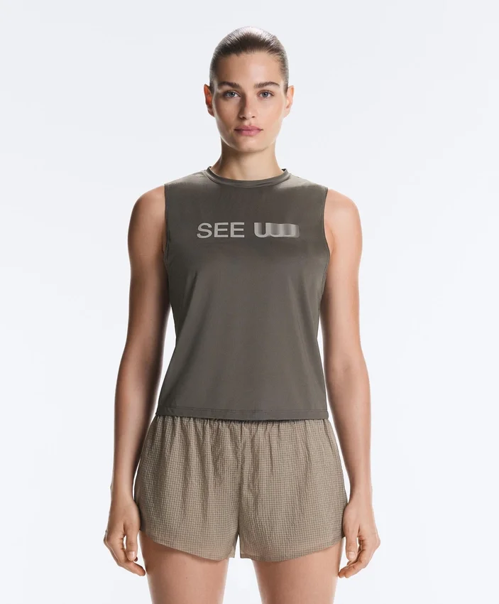 Technical Sleeveless T-Shirt with Text Technical Sleeveless T-Shirt with Text