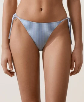 Textured Stripe Medium-Coverage Bikini Briefs with Ties