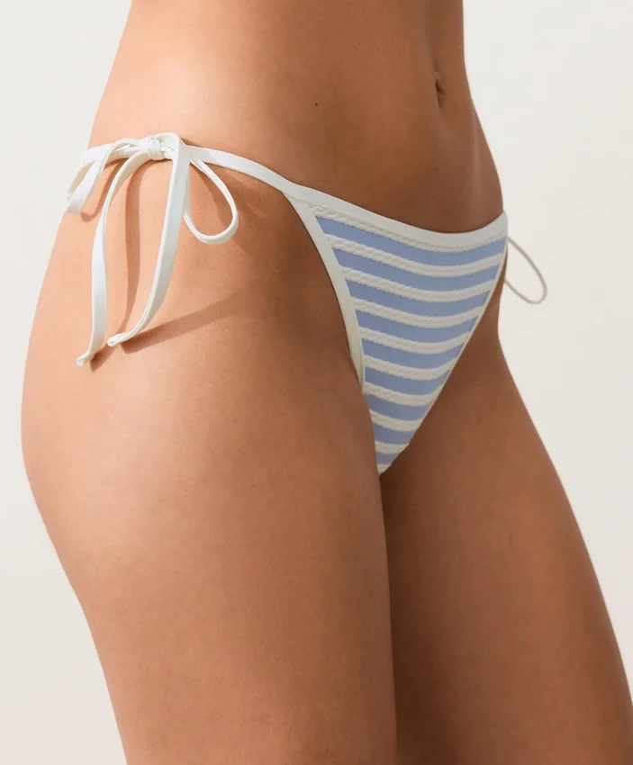 Textured Stripe Medium-Coverage Bikini Briefs with Ties Textured Stripe Medium-Coverage Bikini Briefs with Ties