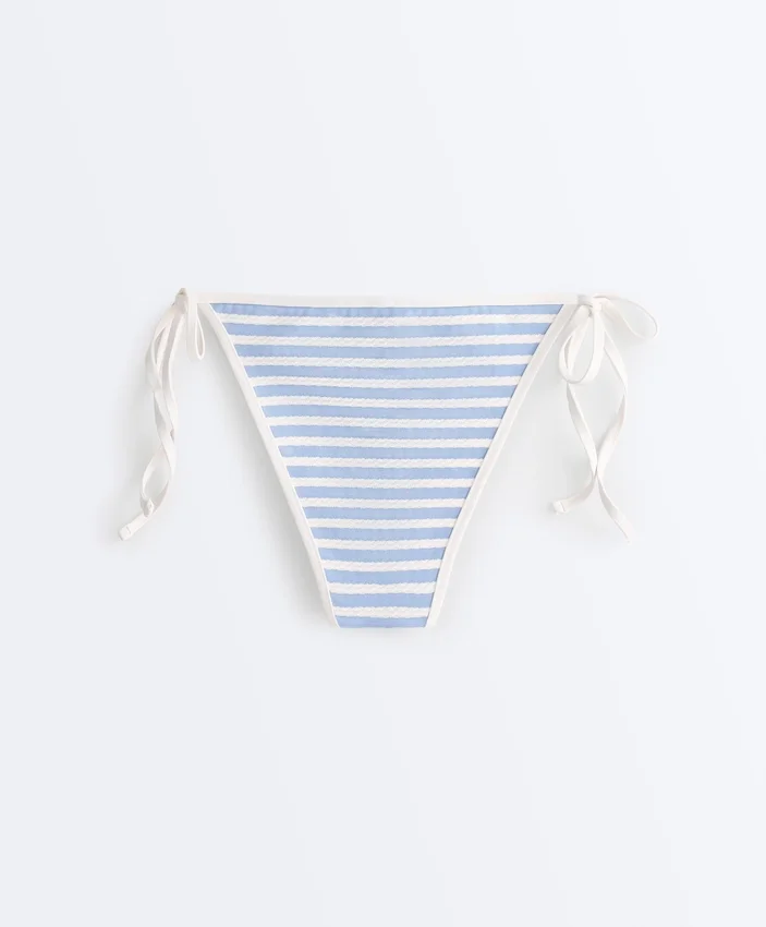 Textured Stripe Medium-Coverage Bikini Briefs with Ties Textured Stripe Medium-Coverage Bikini Briefs with Ties