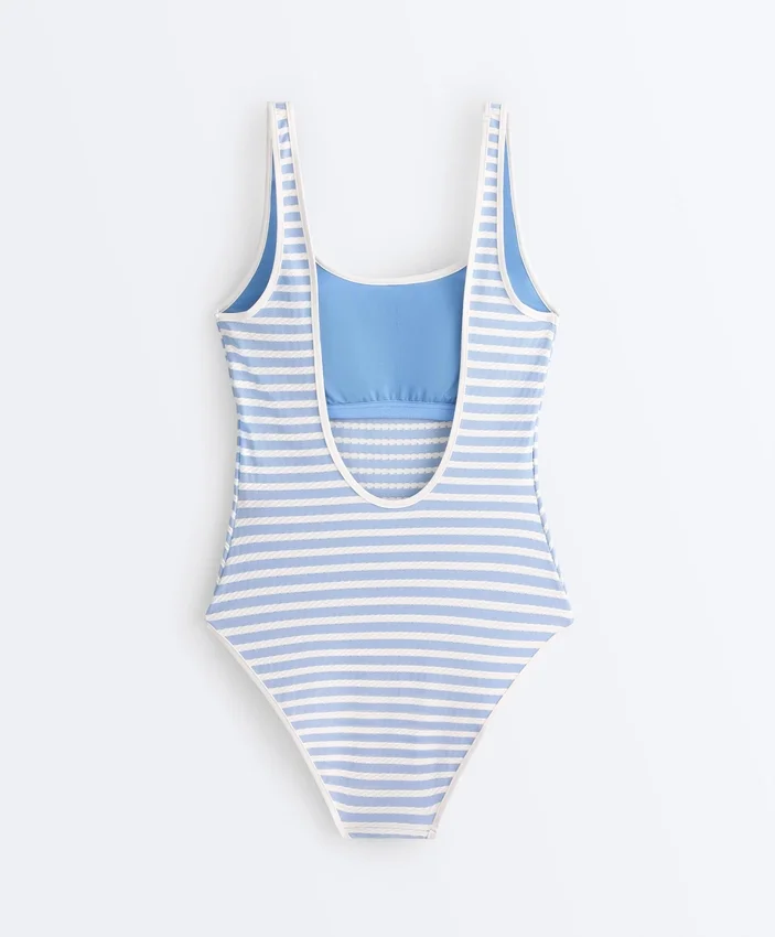 Textured Stripe Round-Neck Swimsuit Textured Stripe Round-Neck Swimsuit