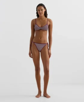 Textured Stripe Medium-Coverage Bikini Briefs with Ties