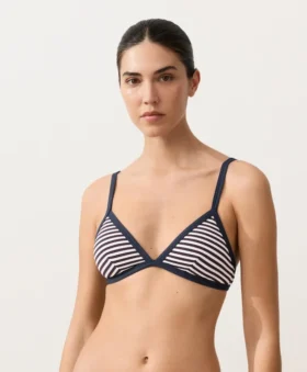 Trim Textured Stripe Triangle Bikini Top