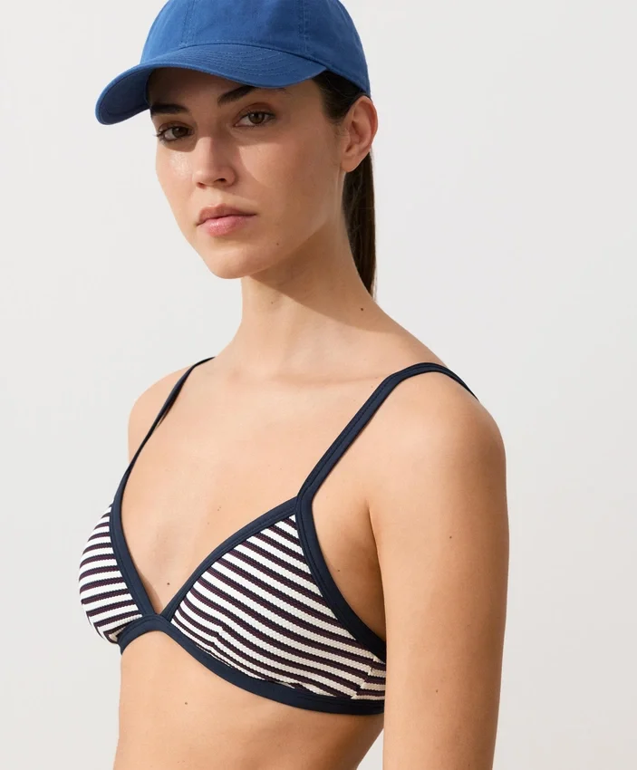 Trim Textured Stripe Triangle Bikini Top Trim Textured Stripe Triangle Bikini Top