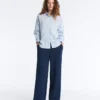 Twill Straight-Leg Trousers with Side Tape Twill Straight-Leg Trousers with Side Tape